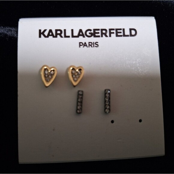 Karl Lagerfeld 2-Pc. Set Pavé Heart Stud - Picture 3 of 4